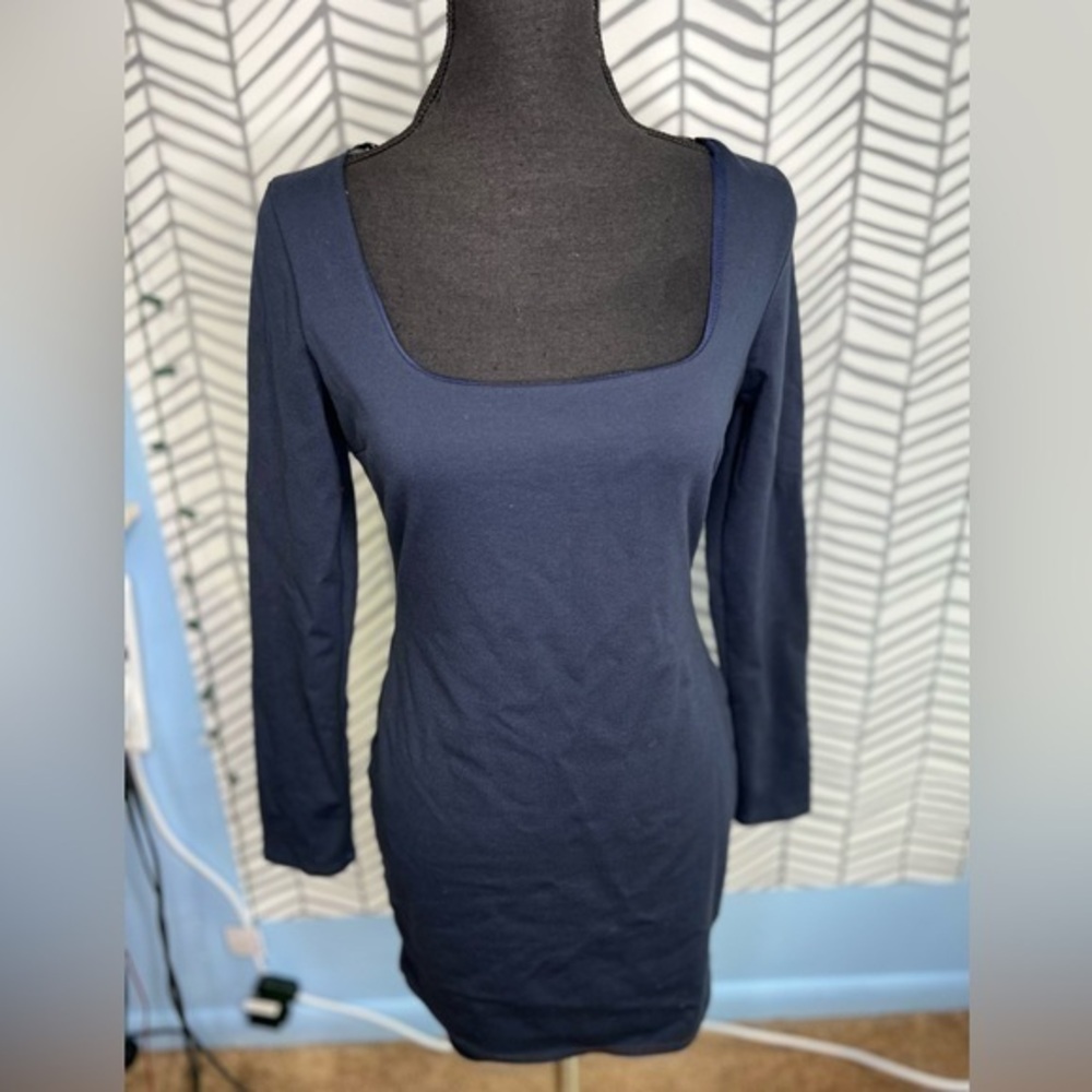 Lulu Square Neck Cocktail Sleeved Navy Dress